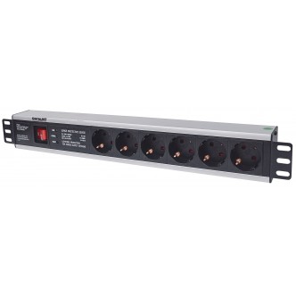 Intellinet 713962 Régua de alimentação 19" 6 tomadas com protecção de picos de corrente  e botão ON/OFF