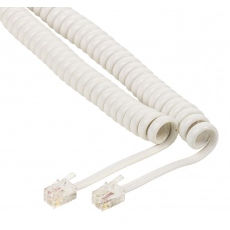 Cabo RJ10 para auscultador telefone em espiral 2m branco